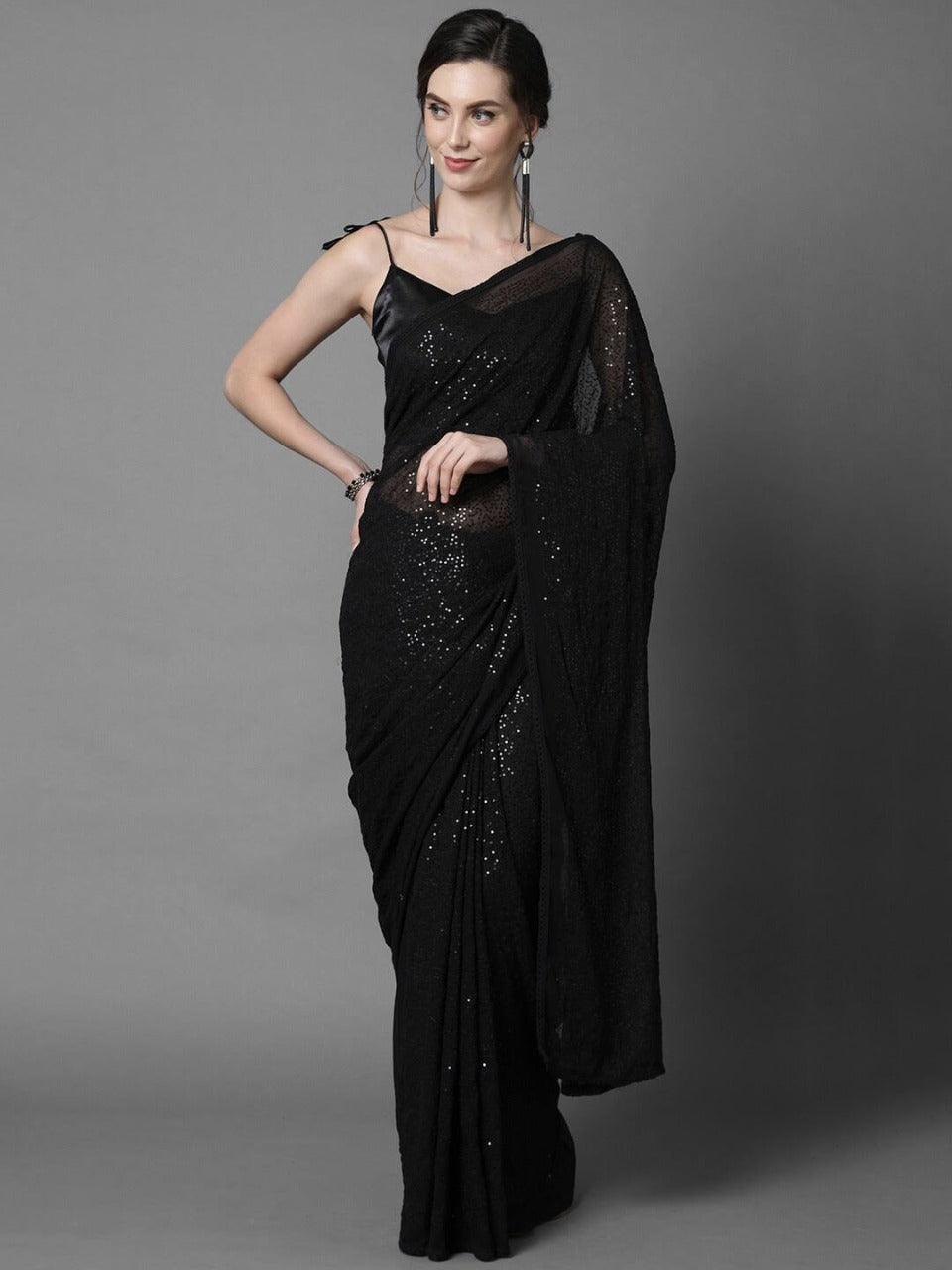 Mitera Black Embellished Sequinned Saree