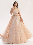 Peach Color Soft Net Fabric Stone Work Lehenga With Net Dupatta