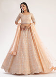 Peach Color Soft Net Fabric Stone Work Lehenga With Net Dupatta