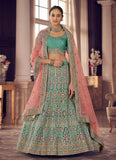 Turquoise Color Organza Material Gota And Resham Work Lehenga