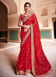 Weddingwear Stylish Red Colored Organza Base Saree