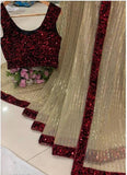 Designer Beige and Red Georgette sequins Saree