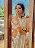 Fancy White Designer Georgette Saree with Sequins and Moti Work