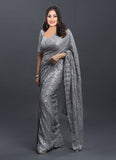 Western Light Grey Georgette Embroidered Bollywood Saree