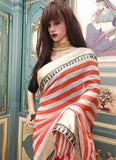 Party Wear Orange Striped Georgette Bollywood Saree
