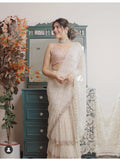 Partywear Georgette Off White Ruffle Elinor Saree