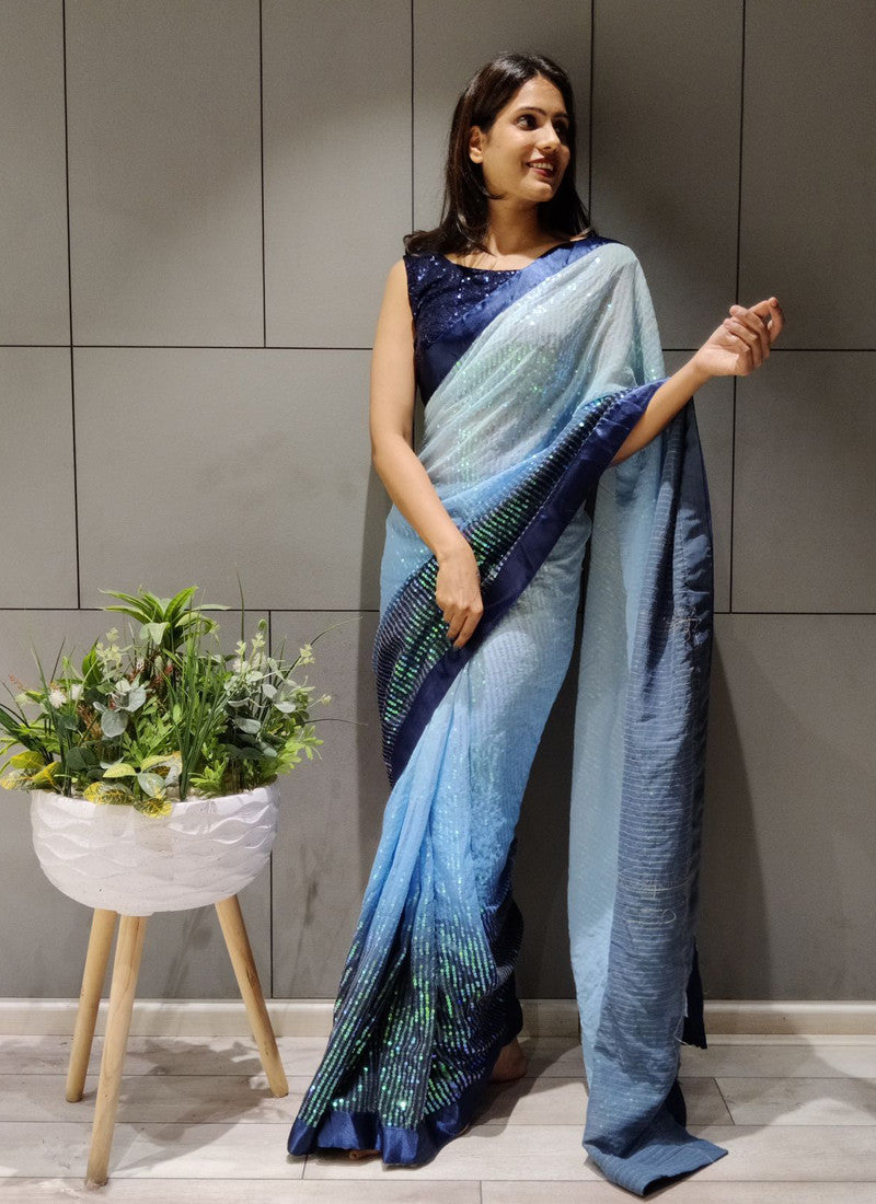 Khaddi Georgette Saree Navy Blue