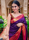 Pink & Purple Golden Zari Embellished Lichi Silk Saree