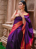 Pink & Purple Golden Zari Embellished Lichi Silk Saree