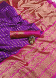 Pink & Purple Golden Zari Embellished Lichi Silk Saree