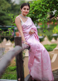 Designer Light Pink Silk Saree with Zari Work