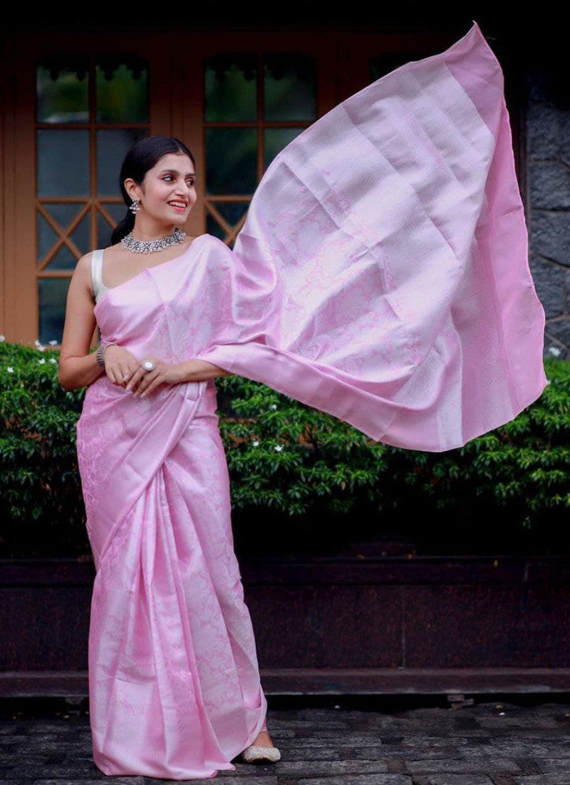 Designer Light Pink Silk Saree with Zari Work