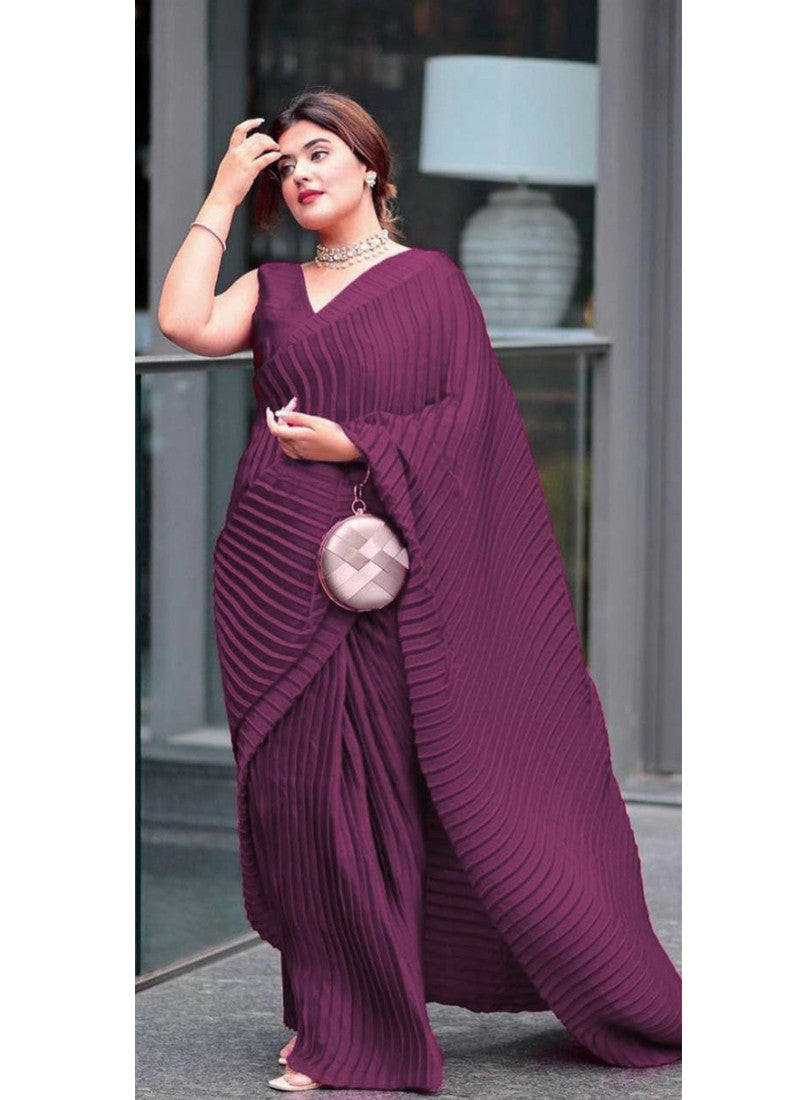 Wine Georgette Sequence work Saree