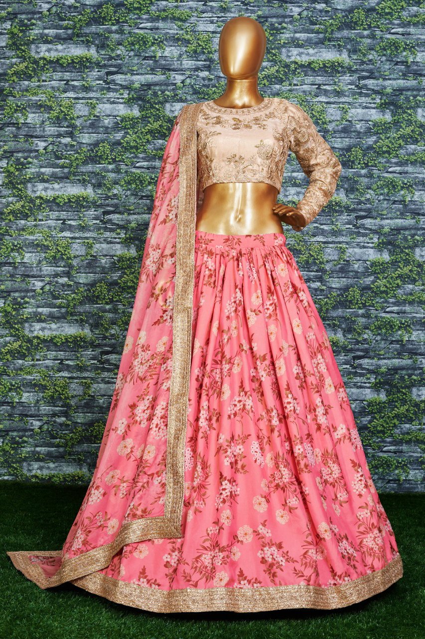 Designer Organza Floral Printed Lehenga Choli With Glitter Sequins Embroidery Work