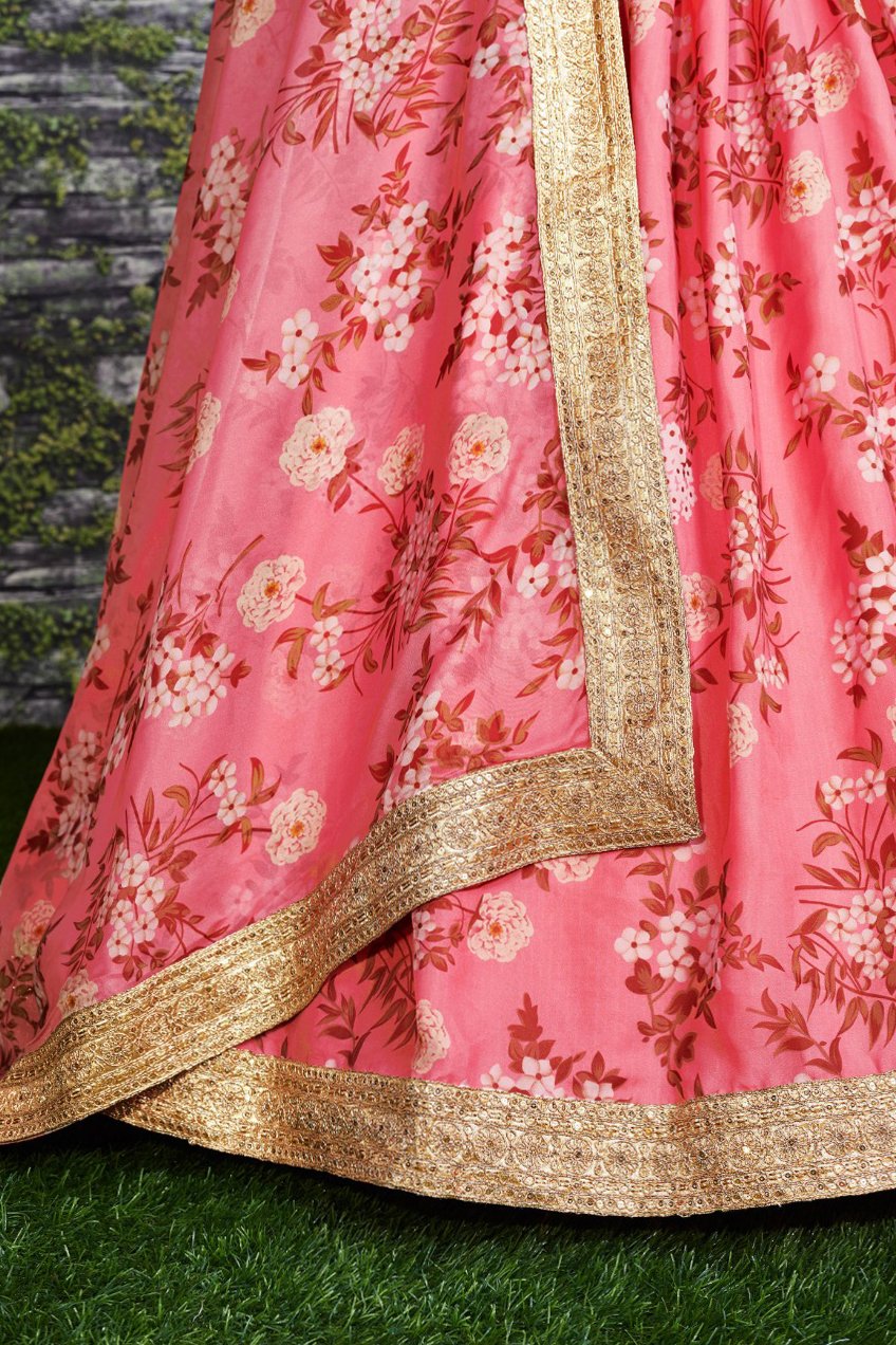 Designer Organza Floral Printed Lehenga Choli With Glitter Sequins Embroidery Work