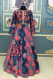 Charming Navy Blue Color Full Stitched Printed Gown