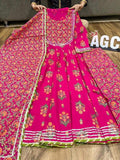 Fancy Pink Heavy Slub Salwar Suit With Print Hand Work & Desining Dupatta For Party Wear