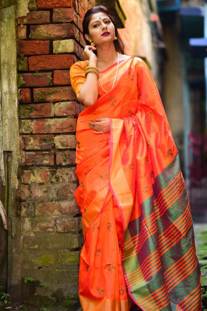 Orange Colored Banglori Silk Saree