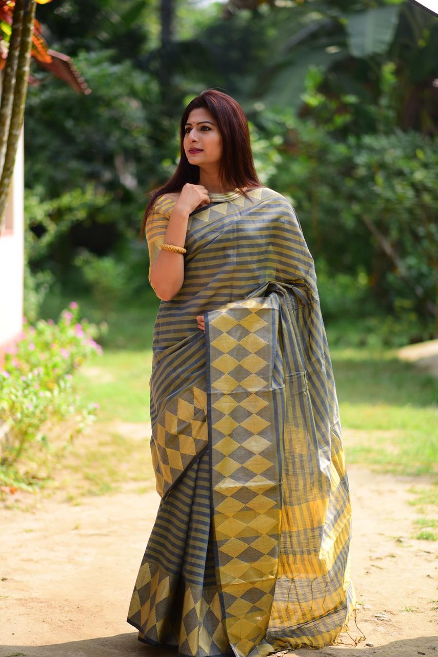 Buy Fuchsia Handmade Cotton Striped Pattern Pre-draped Saree With Blouse  For Women by Soniya G Online at Aza Fashions.