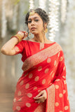 Red Woven Banarasi Party Wear Silk Saree