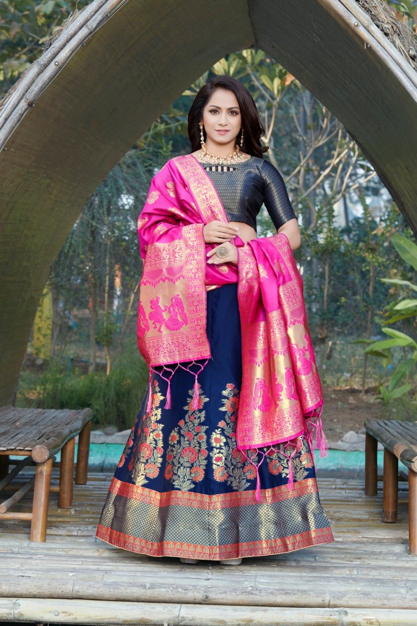 Buy Bewitching Rani Pink Designer Banarasi Silk Printed Lehenga Choli |  Lehenga-Saree