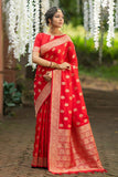 Red Woven Banarasi Party Wear Silk Saree