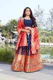 Red Banarasi Dupatta With Designer Lehenga And Choli