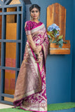 Pink Colored Banarasi Saree With Weaving Work