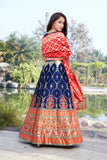 Red Banarasi Dupatta With Designer Lehenga And Choli