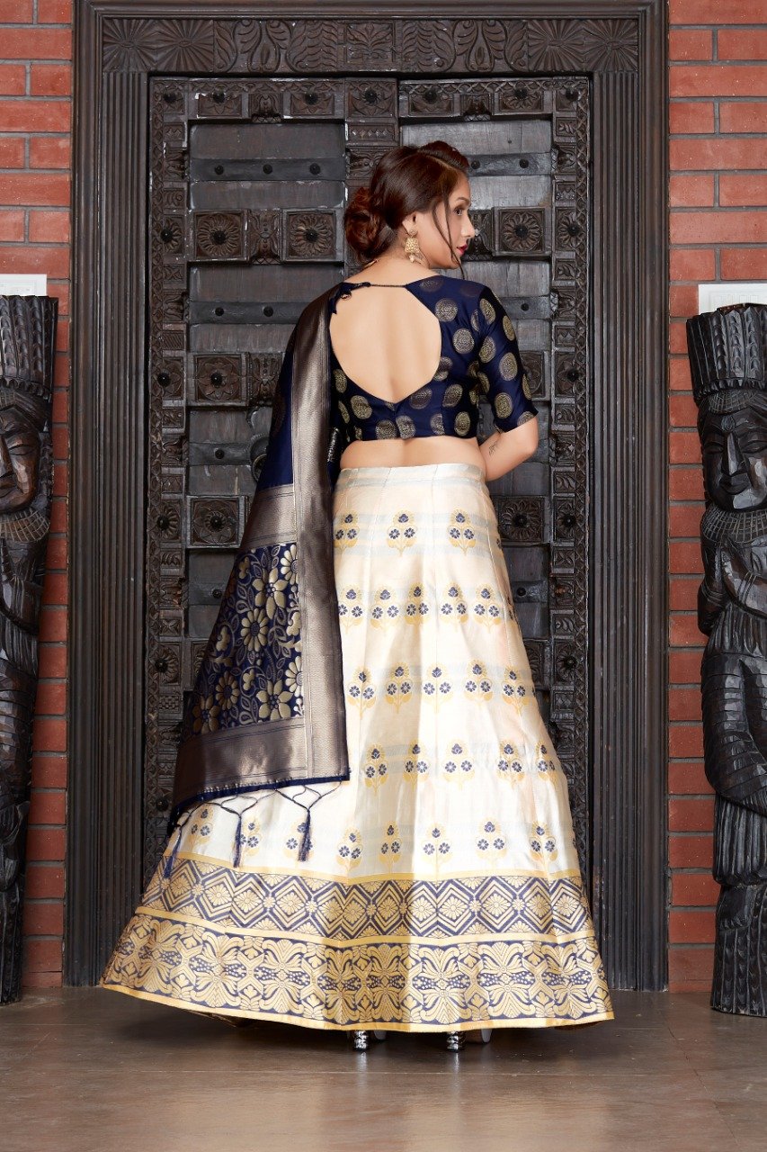 Space blue mughal jaal lehenga skirt with pleated blouse – Sohni
