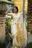 Checkered Assam Silk Embroidered Saree