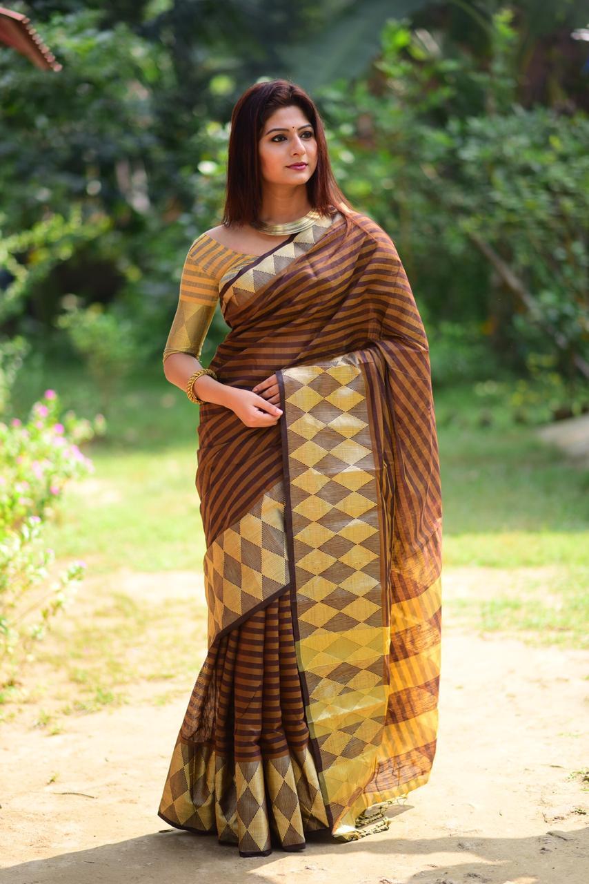 Fancy Designer Embroidered Cotton Blend Saree at Rs.1400/Piece in varanasi  offer by Nisa Fabrics