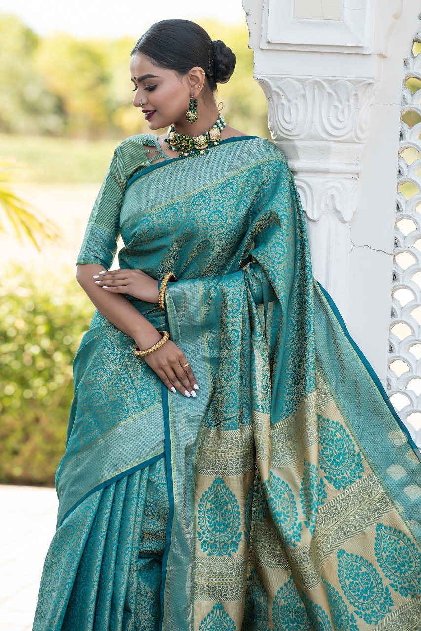 Light Blue Designer  Fancy Soft Kanchipuram Silk Saree