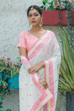 Pink Elegant Border With Heavy Embroidery Saree