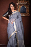 Grey Colored Linen Silk Saree For Party wear