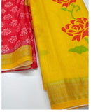 Yellow And Red Beautiful Combination Linen Saree