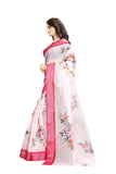 Pink jari bordrer  Linen saree With  Beautiful Printed Blouse