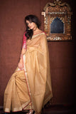 Beige Colored Saree  With Borcade Design Blouse