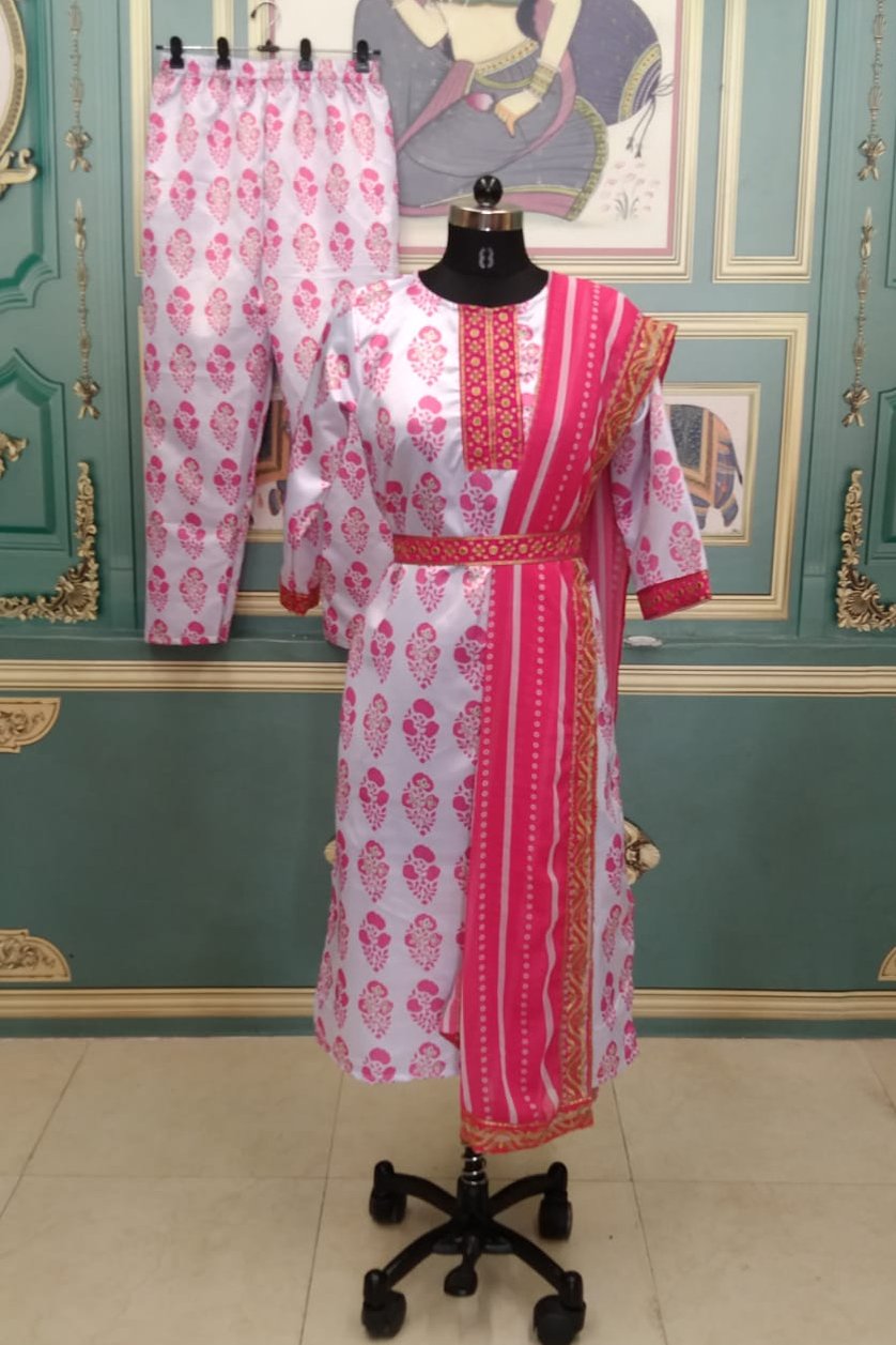 Beautiful Pink Colored Top & Bottom With Embroidery Worked Belt