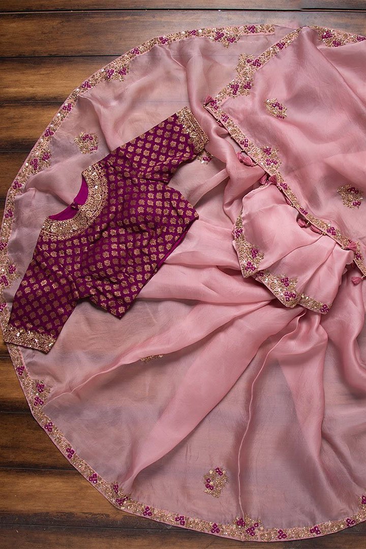 Gorgeous Pink Colored Organza With Sequence & Embroidery Work Saree