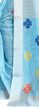 Sky Blue Printed Linen Jari Border Saree