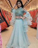 Stylish Aasmani Blue Color Titli Net Lehenga Choli