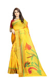 Yellow And Red Beautiful Combination Linen Saree