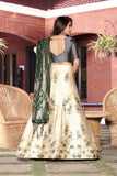 Green Sequins Banarasi Designer Semi-Stitched Lehenga Choli