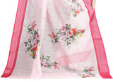 Pink jari bordrer  Linen saree With  Beautiful Printed Blouse