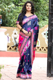 Pink And Blue Jacquard Silk Saree With Rich Pallu For Women