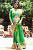 Green Color Floral Woven On Border Jacquard Silk Saree For Women