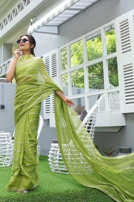 Gorgeous Green Colored With Embroidery Work Vichitra Saree