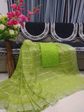 Gorgeous Green Colored With Embroidery Work Vichitra Saree