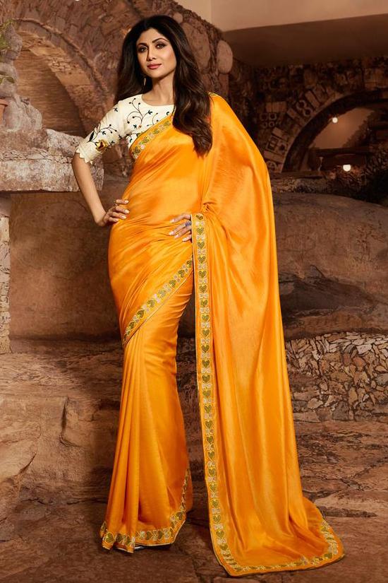 Beautiful Vichitra Silk Saree With Border And Digital Print Work For Part Wear